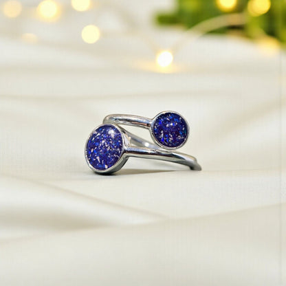 Elysia Ring — silver double circle adjustable ashes memorial ring, handcrafted in the UK