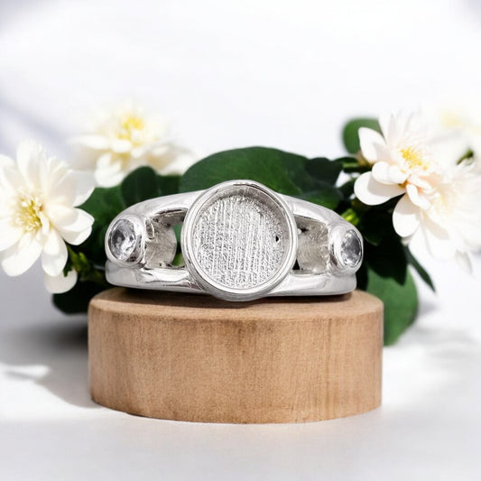 Double banded 925 Silver ring with two CZ Stones