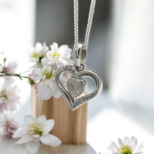 ** NEW ** Solid Silver Crystal Centre Heart Pendant