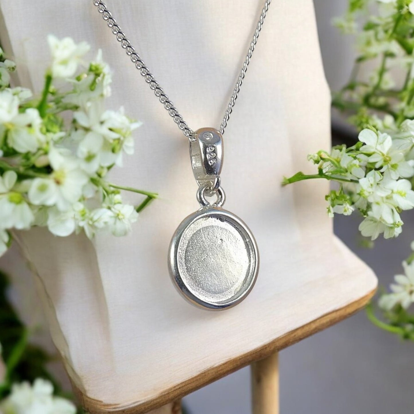 Solid 925 Silver Double Sided Pendant  10mm