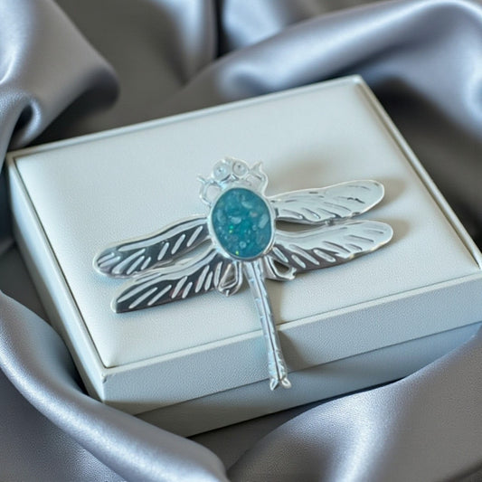 Silver Dragonfly Memorial Brooch handcrafted in Lancashire, UK