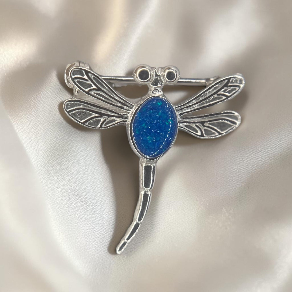 Guiding Light Dragonfly Brooch — silver dragonfly ashes memorial brooch, handcrafted in Lancashire, UK