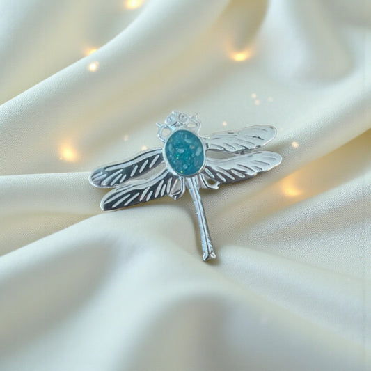 silver dragonfly ashes memorial brooch, handcrafted in lancashire 