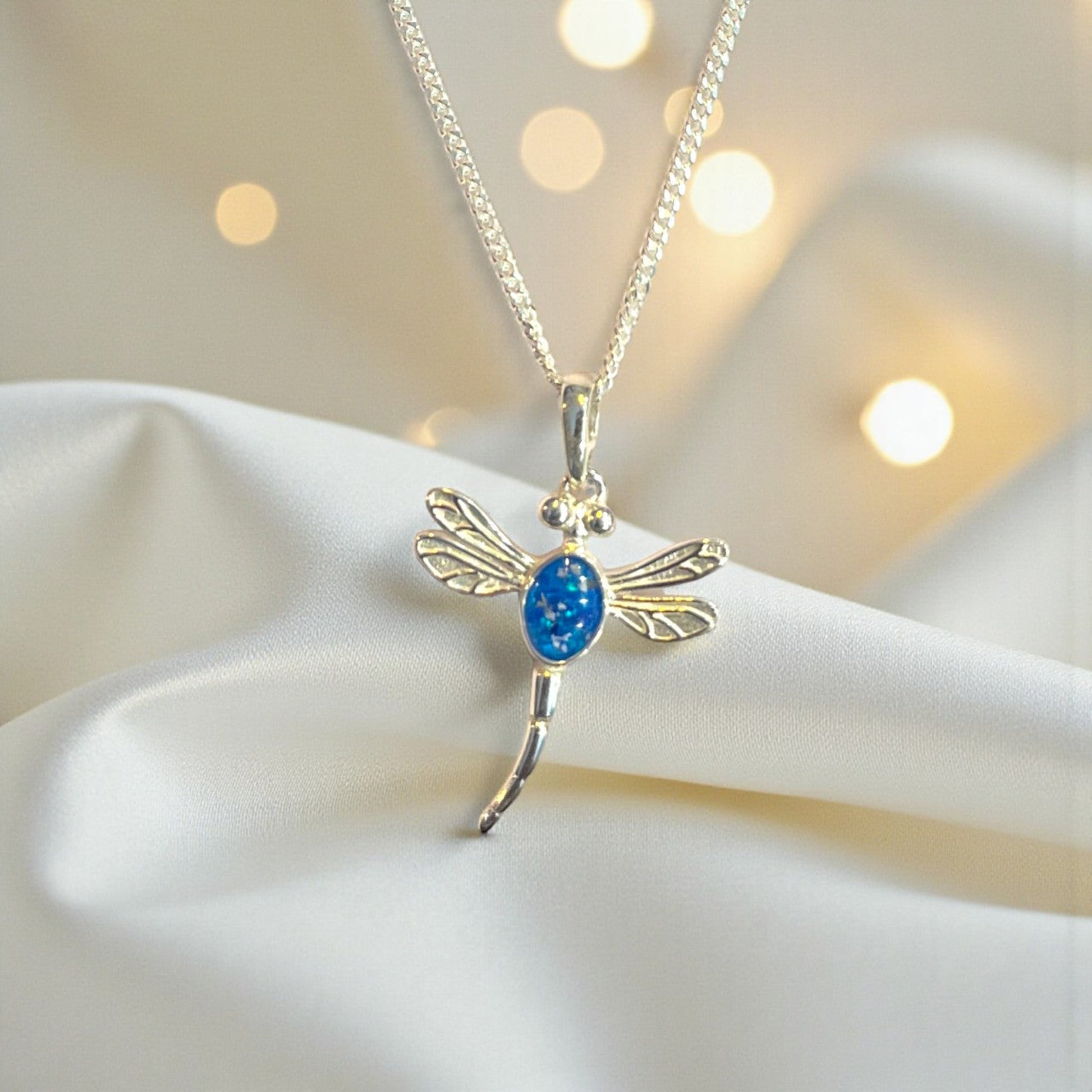 silver dragonfly ashes memorial pendant, handcrafted in lancashire, uk