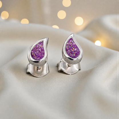 Drops of Love memorial drop earrings in Rose Pink opal — sterling silver, handcrafted in Lancashire, UK