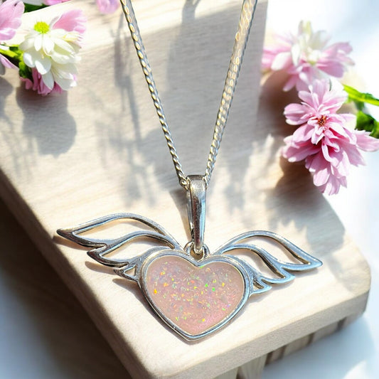 Solid Silver Winged Heart Pendant