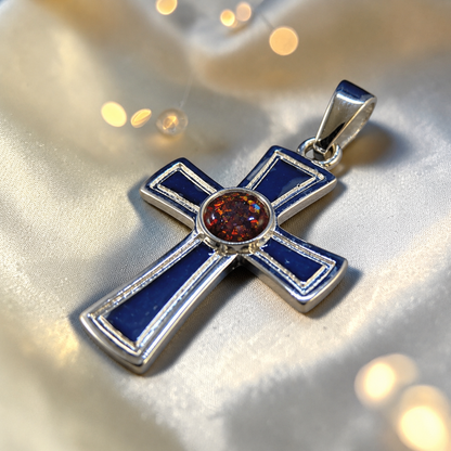 Escha sterling silver memorial cross pendant, handcrafted in Lancashire UK - by Keepsake Memorial Jewellery 