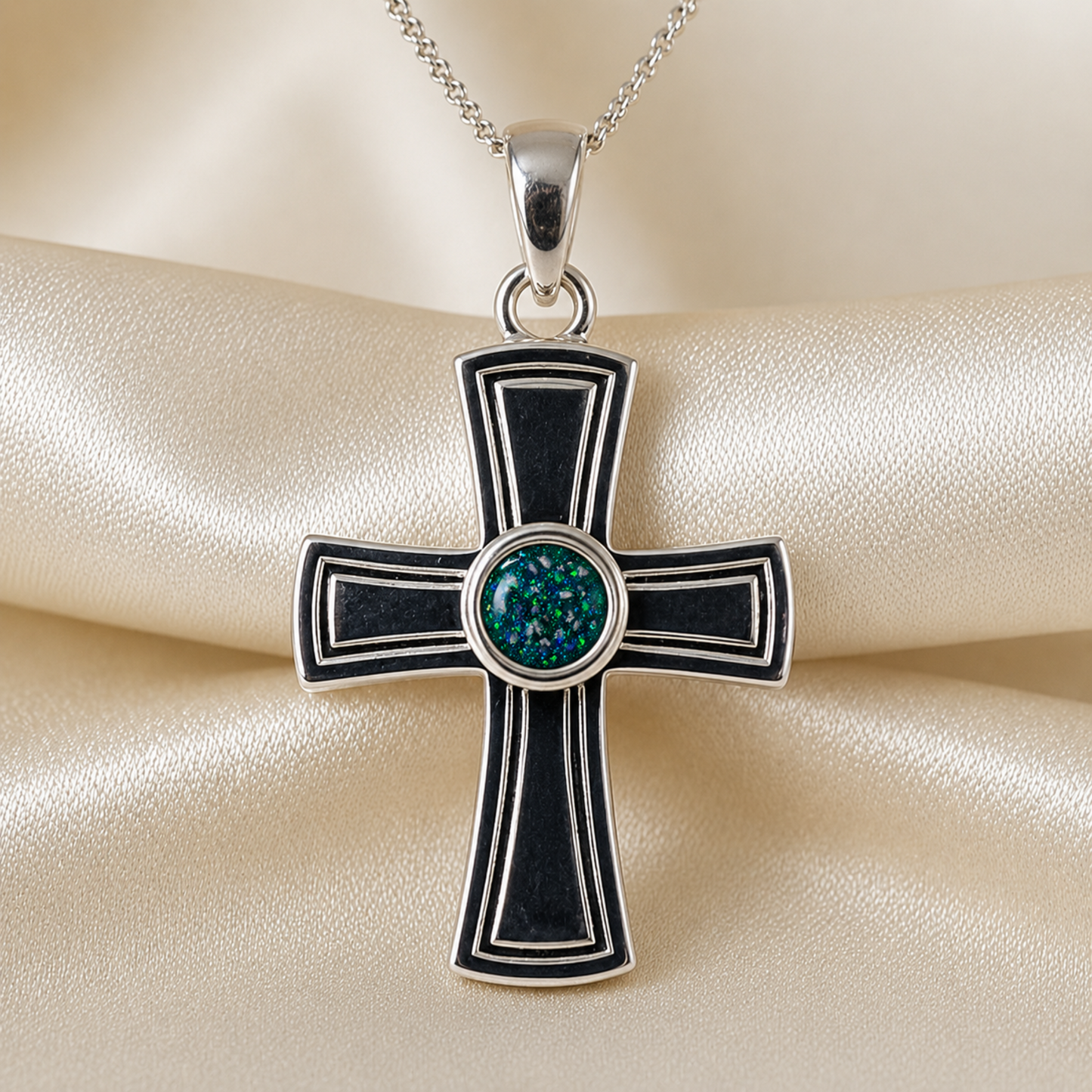 silver ashes memorial cross, handcrafted in uk