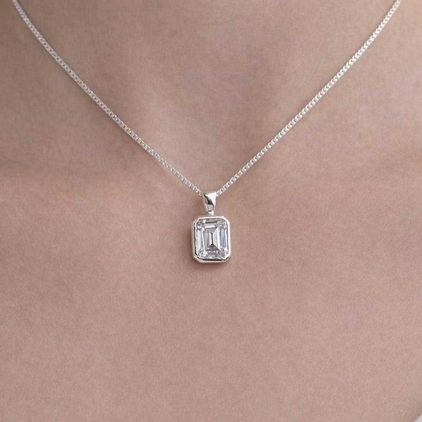 silver emerald cut ashes pendant 
