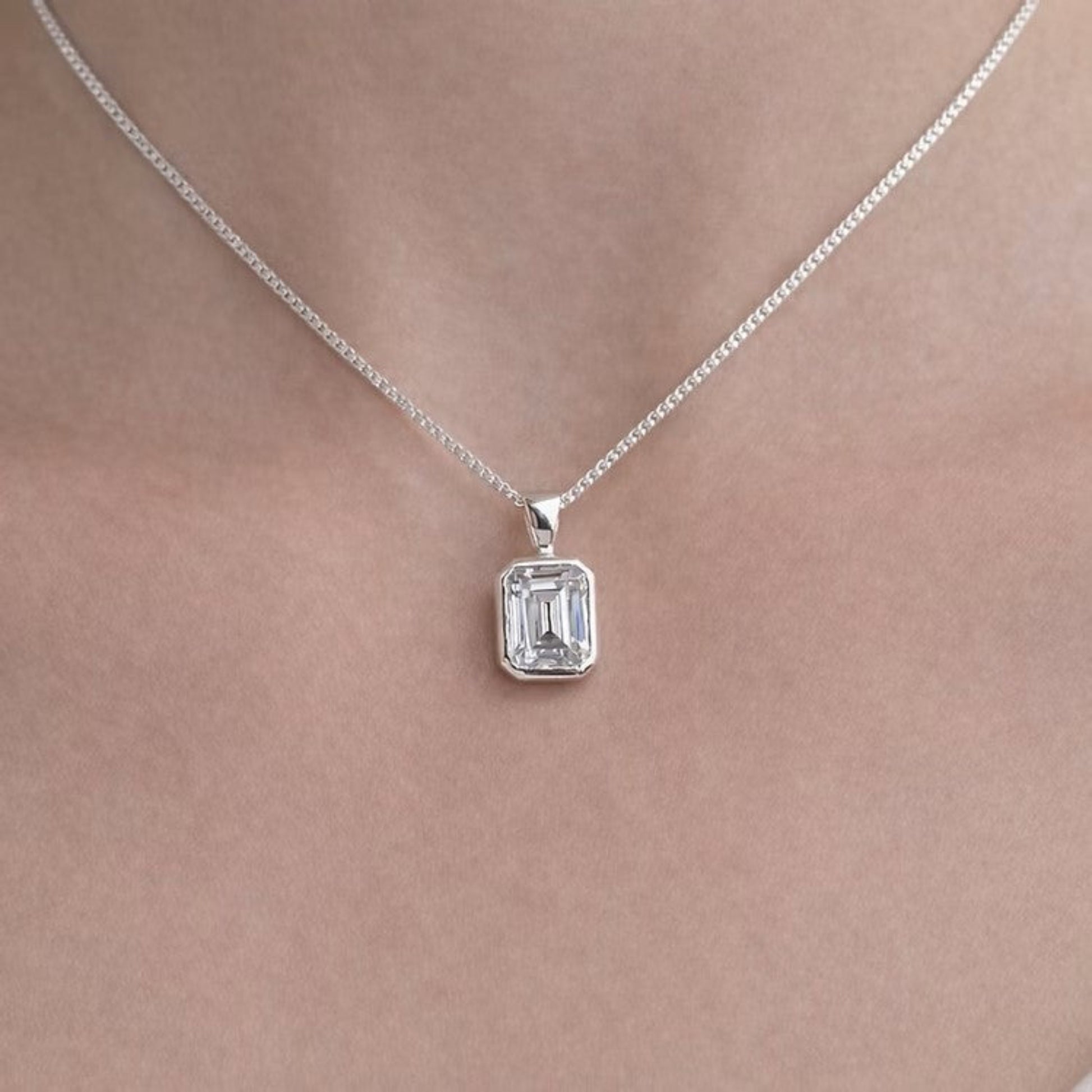 silver emerald cut ashes pendant 