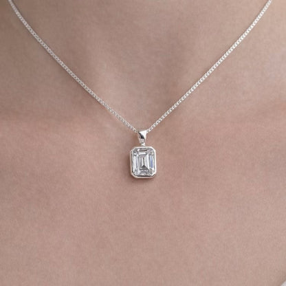silver emerald cut ashes pendant 