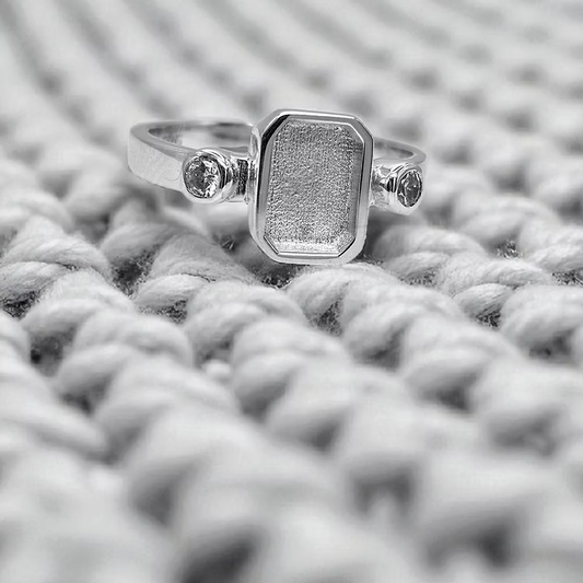 Silver Emerald cut ashes/hair memory ring, handcrafted in Lancashire, UK