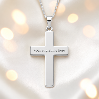 men's sterling silver cross memorial pendant, handcrafted in Lancashire UK by Keepsake Memorial Jewellery