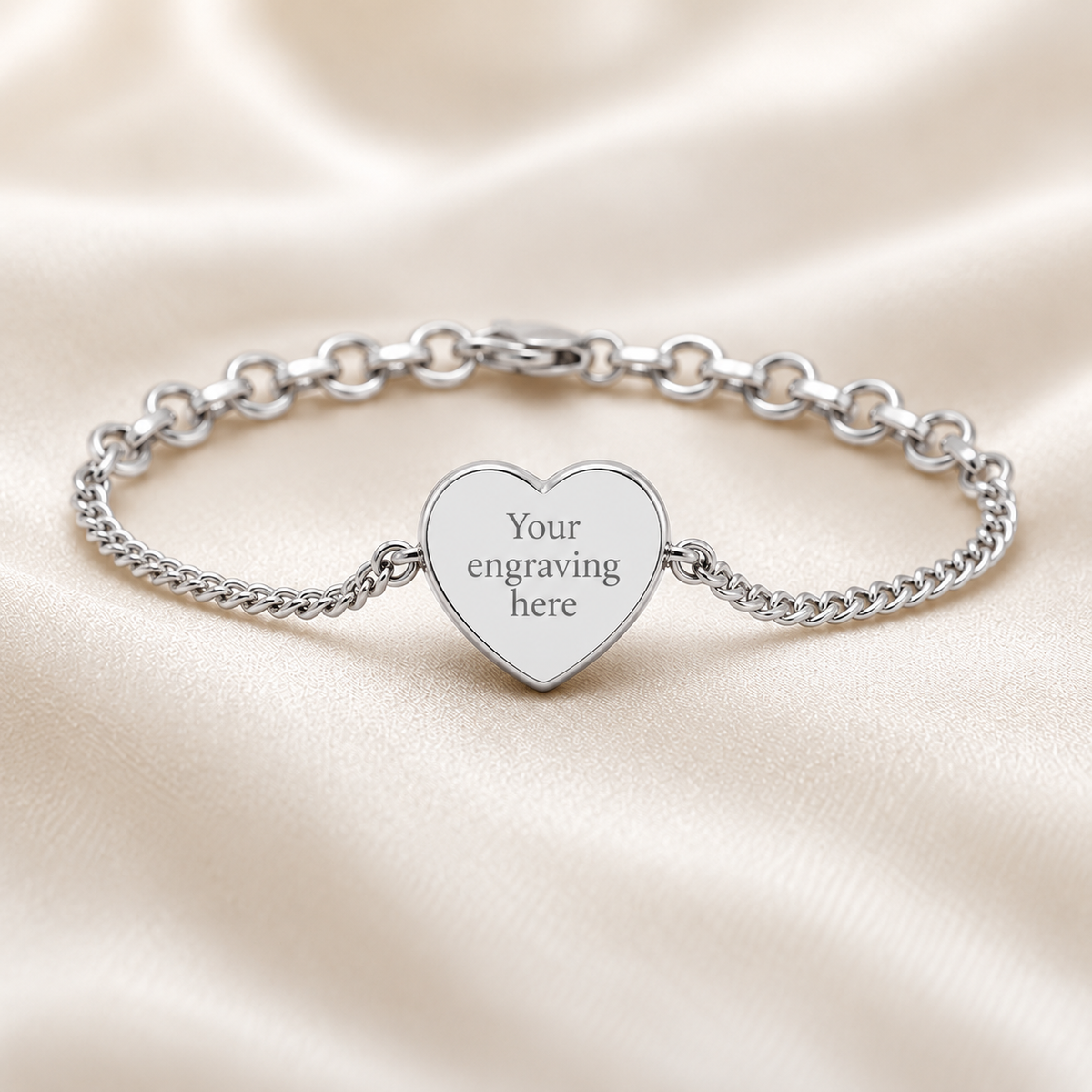 Engraved Lyra Bracelet — silver heart ashes memorial bracelet handcrafted in Lancashire, UK - by Keepsake Memorial Jewellery