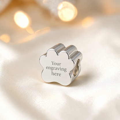 Engraved Lily paw silver ashes charm, handcrafted in Lancashire UK - by Keepsake Memorial Jewellery 