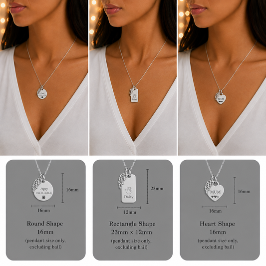 silver engraving pendant, with angel wing charm, keepsake memorial jewellery, lancashire