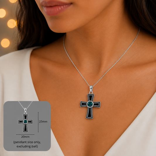Escha sterling silver memorial cross pendant, handcrafted in Lancashire UK - by Keepsake Memorial Jewellery 