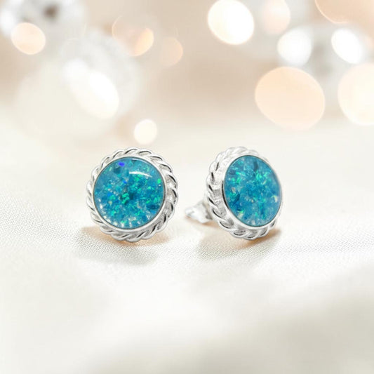 Eterna Studs — silver rope edge ashes memorial stud earrings, handcrafted in Lancashire, UK