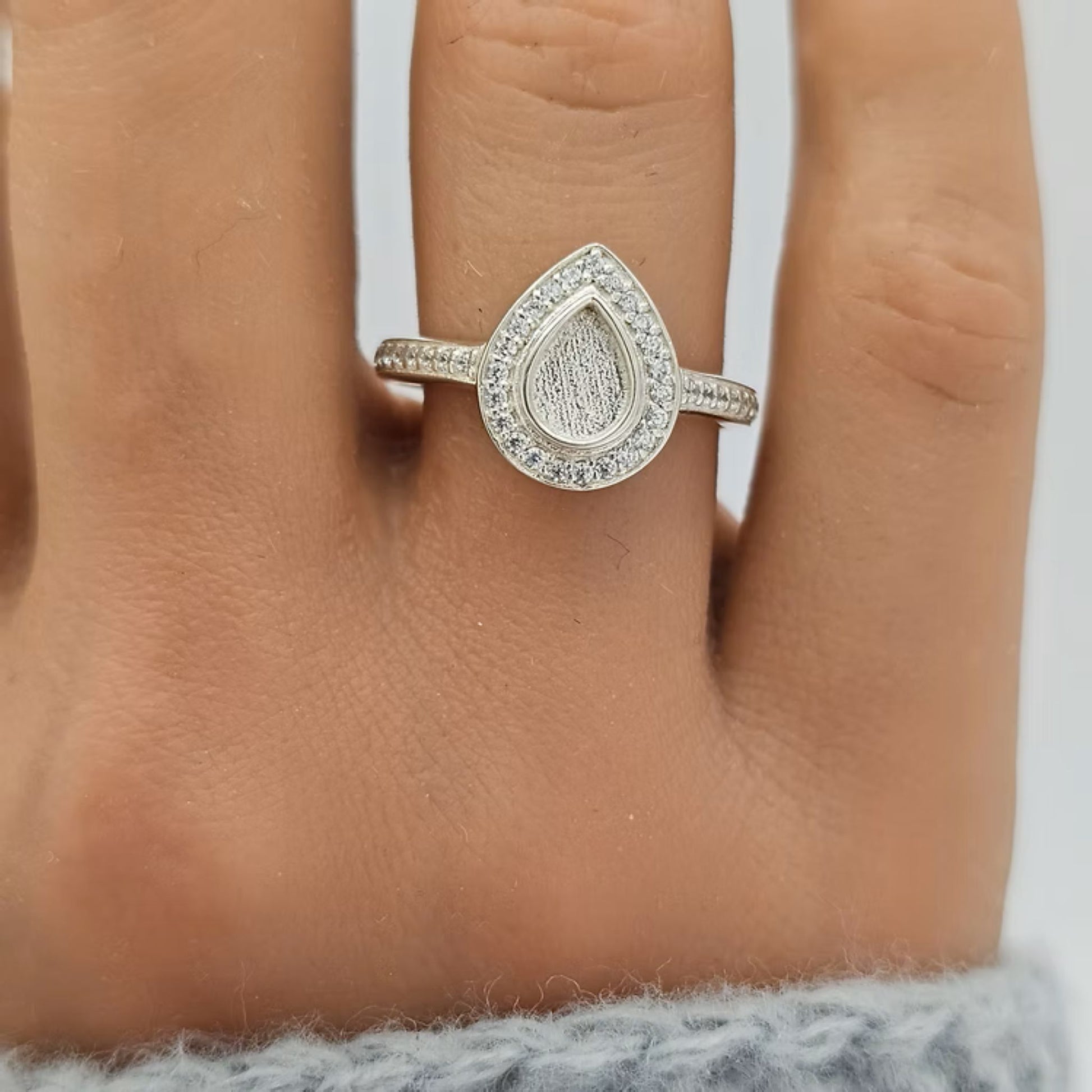 Eternal Light Ring — silver pear CZ ashes memorial ring, handcrafted in Lancashire, UK