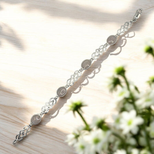 Beautiful Solid Silver Bracelet with Four Oval Setting areas