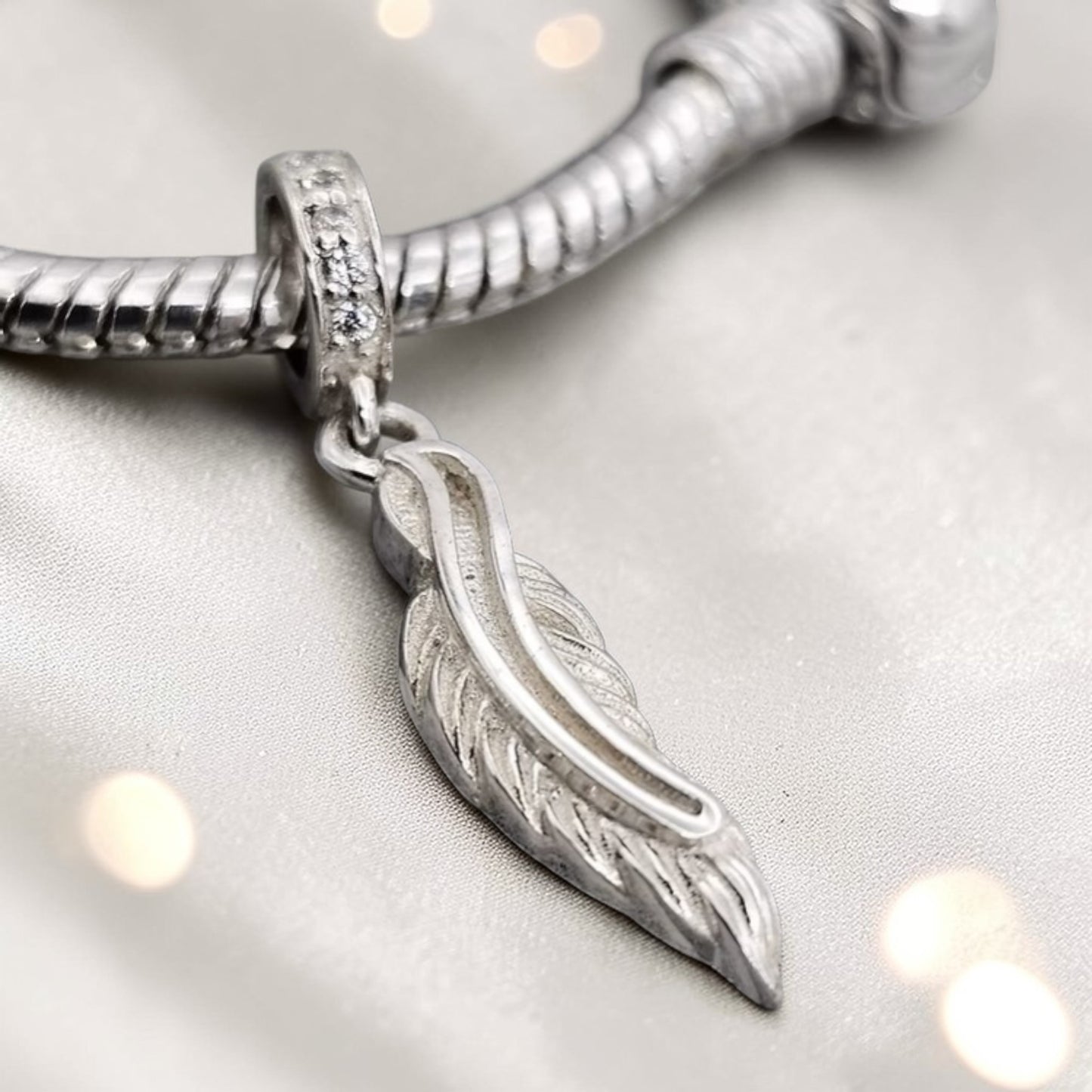 feather dangle charm, for keepsake, handcrafted in lancashire