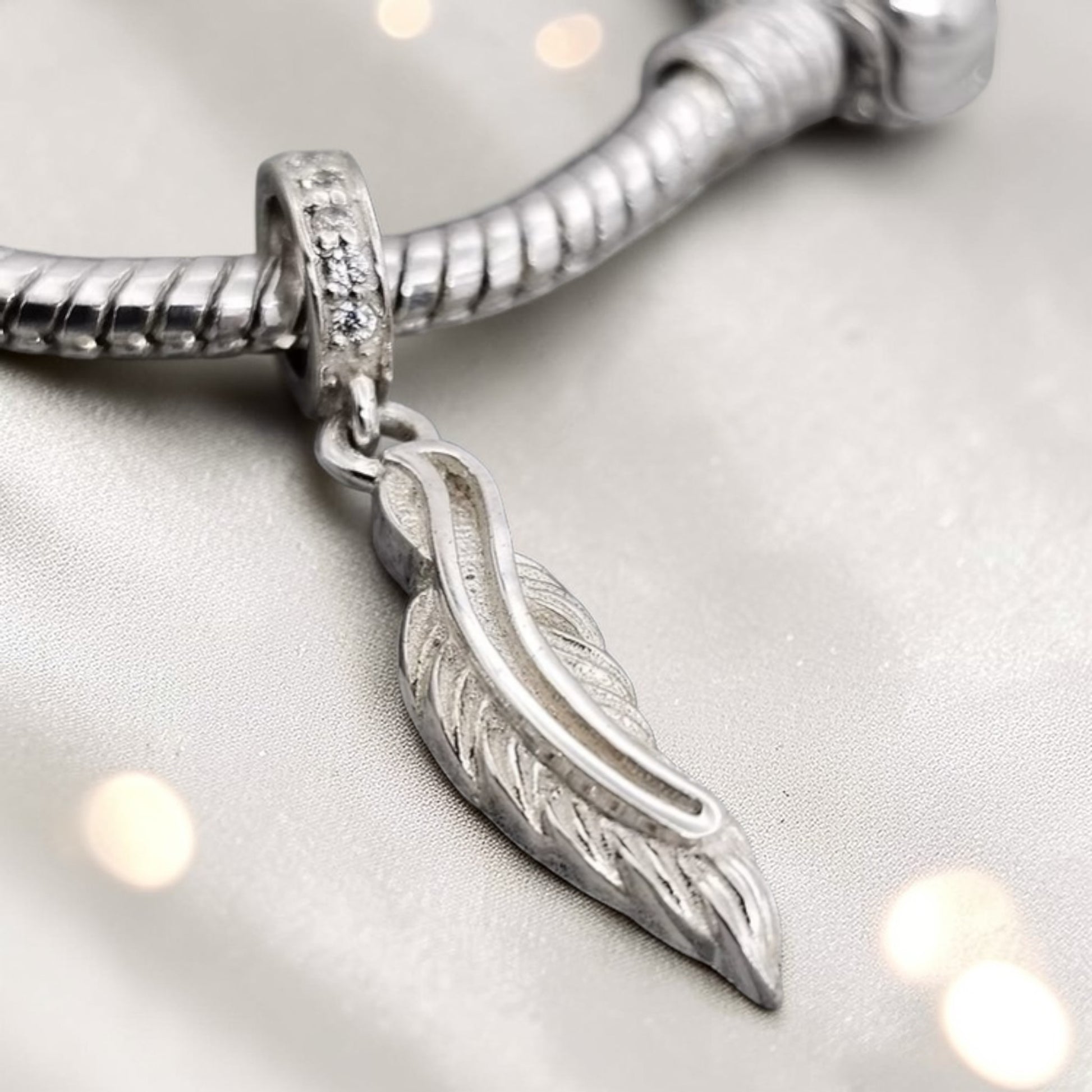 feather dangle charm, for keepsake, handcrafted in lancashire