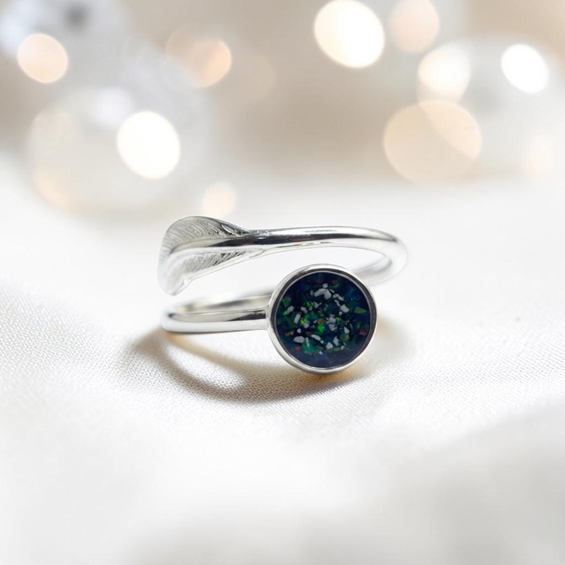 Feather Whisper Ring — silver feather ashes memorial ring, handcrafted in Lancashire, UK