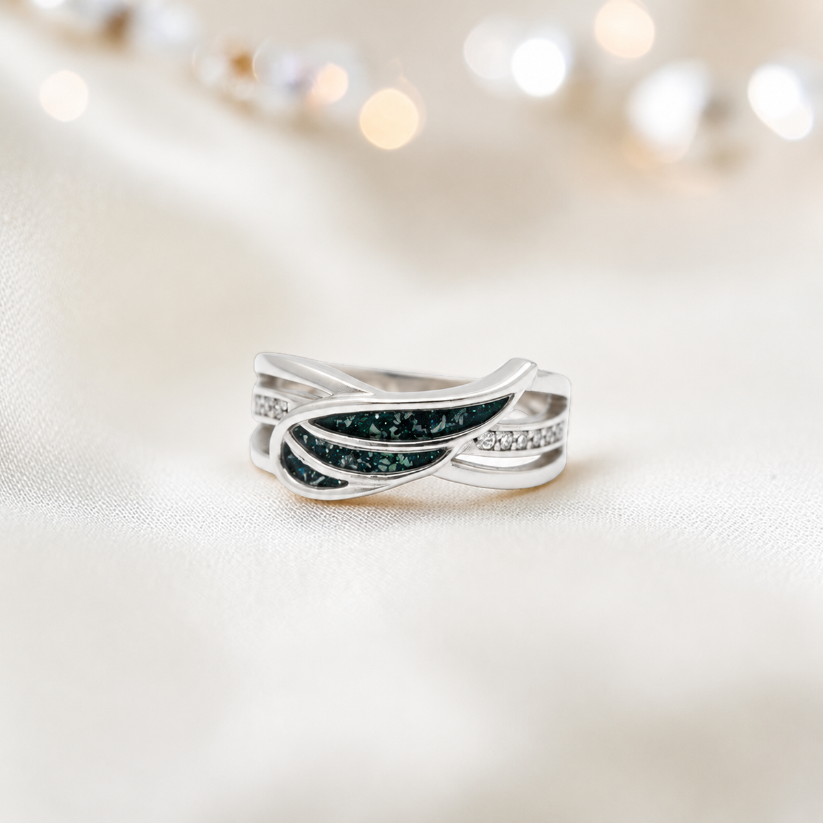 Keepsake Memorial Silver Angelica Ashes Ring in Black Flame - Handcrafted in the UK
