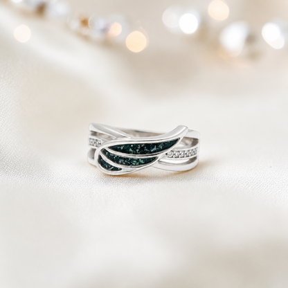 Keepsake Memorial Silver Angelica Ashes Ring in Black Flame - Handcrafted in the UK