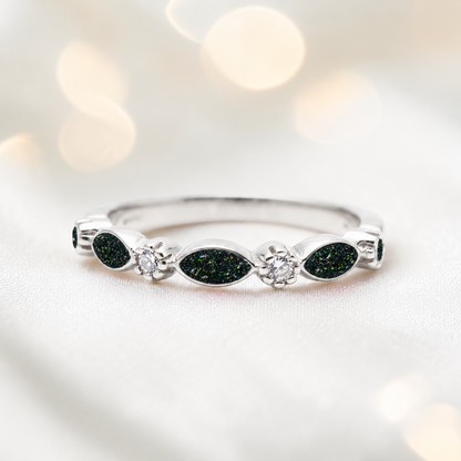 Keepsake Memorial Silver Arabella Half-Band Marquise Ashes Ring in Black Flame — handcrafted in Lancashire, UK