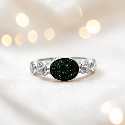 Keepsake Memorial Silver Arcadia Ashes Ring in Black Flame - Handcrafted in the UK