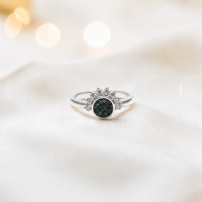Keepsake Memorial Silver Aurora Ashes Ring in Black Flame   - Handcrafted in the UK