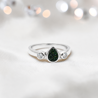 Keepsake Memorial Silver Cassiel Ashes Ring in black flame - Handcrafted in the UK