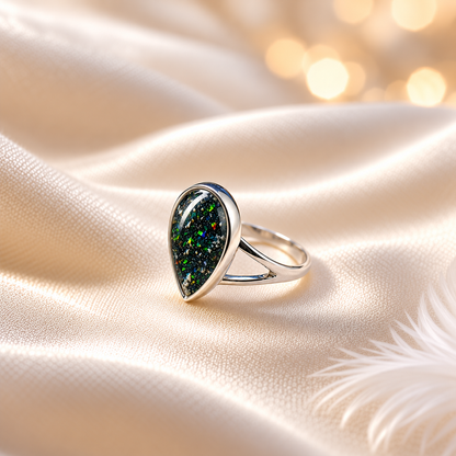 keepsake memorial silver teardrop ashes ring  Elizabeth, handcrafted in Lancashire