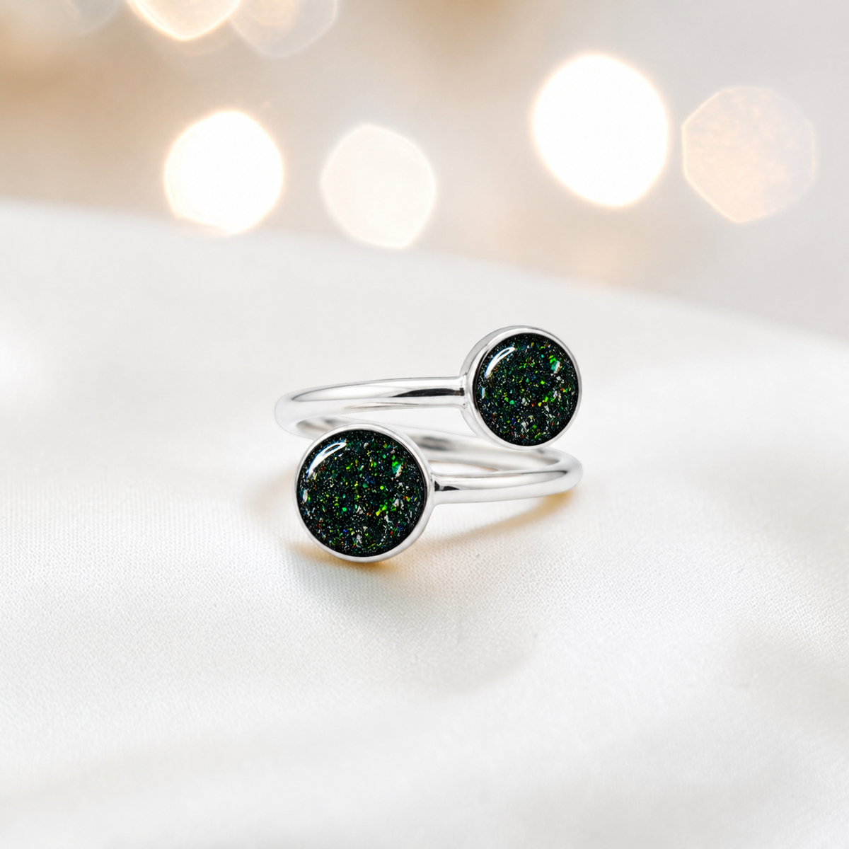 Keepsake Memorial Silver Elysia Ashes Ring in Black Flame - Handcrafted in the UK