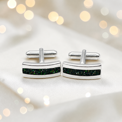 Black flame silver Ember memorial ashes cufflinks, handcrafted in Lancashire UK