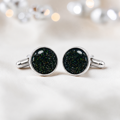Black flame silver Eterna memorial ashes cufflinks, handcrafted in Lancashire UK