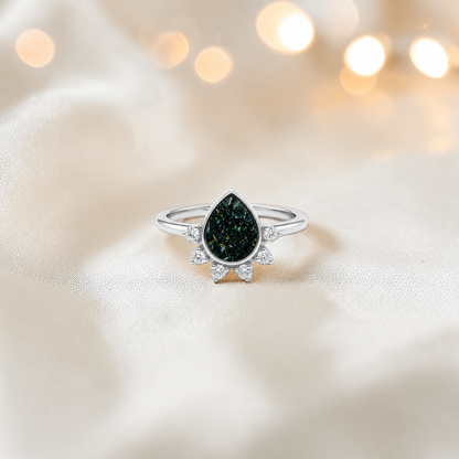 Keepsake Memorial Silver Eternelle Ashes Ring in Black Flame  - Handcrafted in the UK