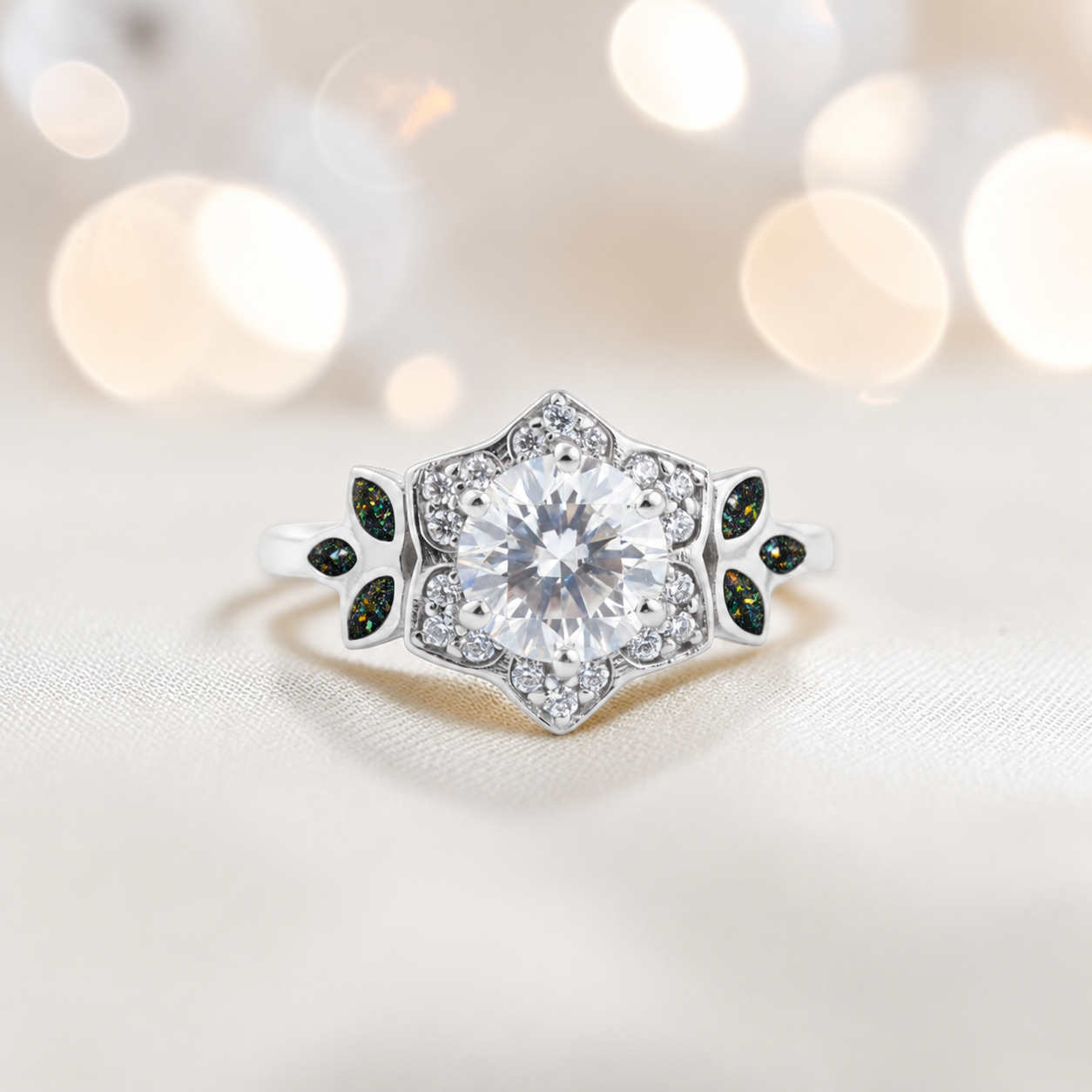 Keepsake Memorial Silver Olivia Ashes Ring in black flame - Handcrafted in the UK