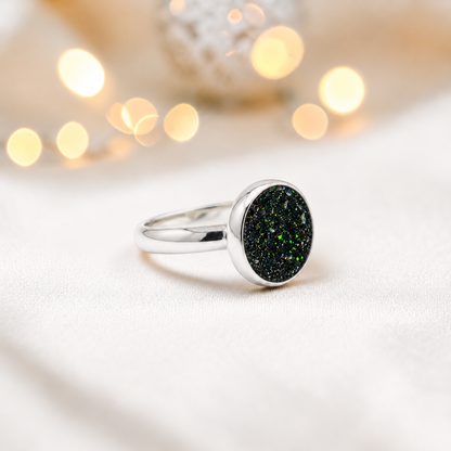 Keepsake Memorial Silver Gabrielle Ashes Ring in Black Flame - Handcrafted in the UK