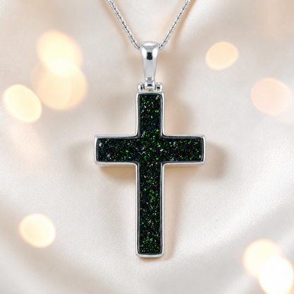 Black flame Halo sterling silver cross memorial pendant, 30mm, handcrafted in Lancashire UK by Keepsake Memorial Jewellery