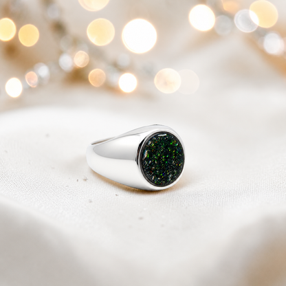 Black flame Haven men's sterling silver signet ring, handcrafted in Lancashire UK by Keepsake Memorial Jewellery