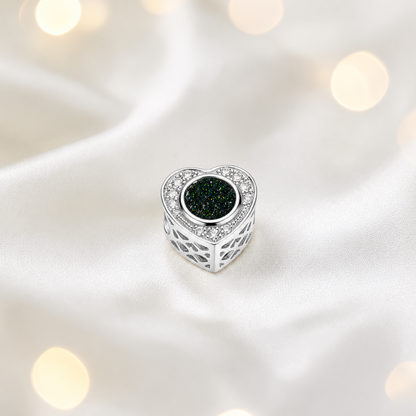 Black flame sterling silver heart of memories ashes memorial charm, handcrafted in Lancashire by keepsake memorial