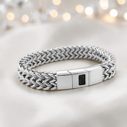 Black flame Heritage men's stainless steel  memorial bracelet , handcrafted in Lancashire UK by Keepsake Memorial Jewellery