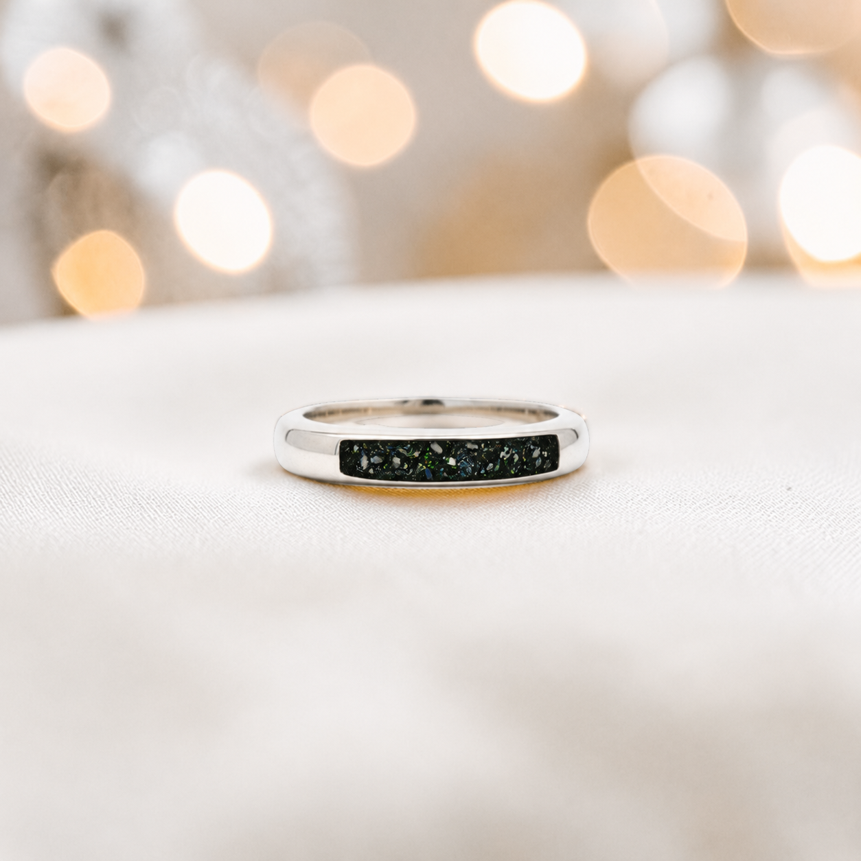 Keepsake Memorial Iris wishbone ashes ring in black flame, handcrafted in Lancashire