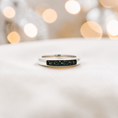 Keepsake Memorial Iris wishbone ashes ring in black flame, handcrafted in Lancashire