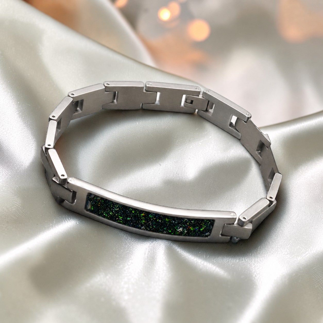Black flame stainless steel link ID memorial ashes bracelet – Keepsake Memorial Jewellery
