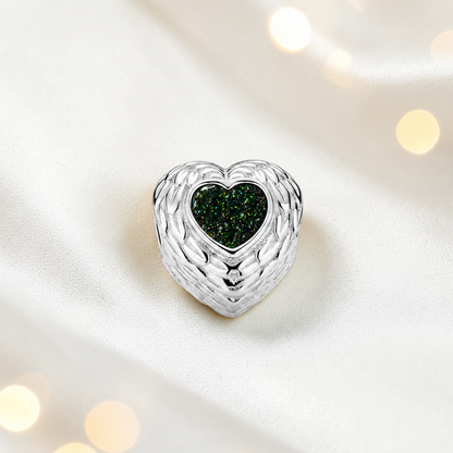 Black flame sterling silver peaceful whisper heart ashes memorial charm, handcrafted in Lancashire by keepsake memorial