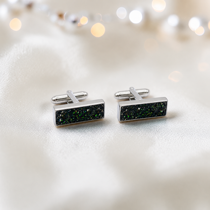 Black flame Pillar sterling silver memorial ashes cufflinks, handcrafted in Lancashire UK