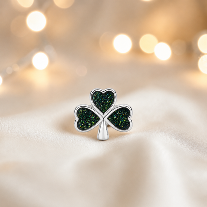 Black flame sterling silver shamrock ashes memorial charm, handcrafted in Lancashire by keepsake memorial